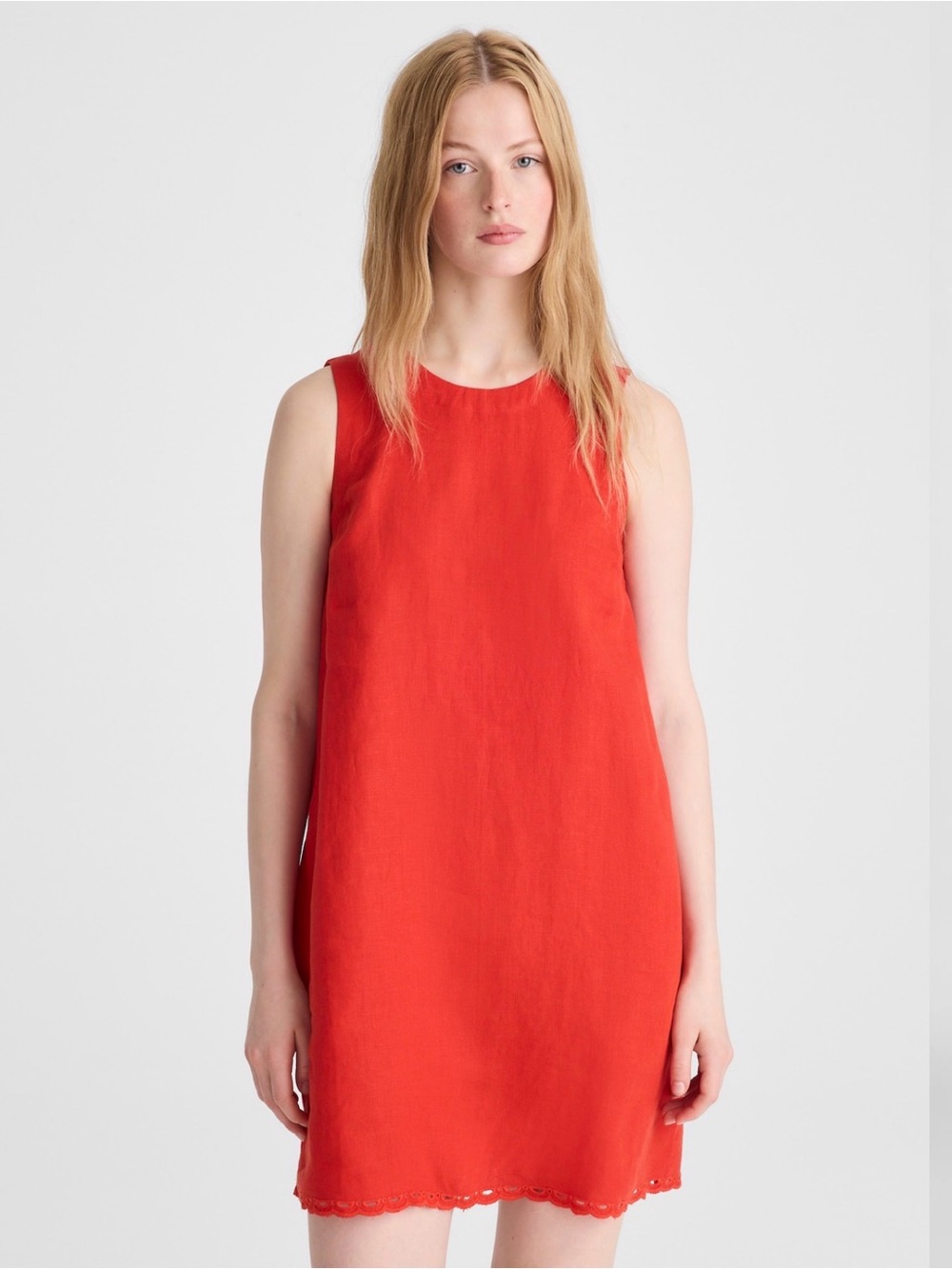 Madewell Mini Shift Dress 100% Linen Wild Poppy Red Size L  $118 NWT